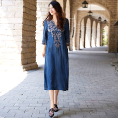 New Heavy Industry Embroidery Denim Long Skirt