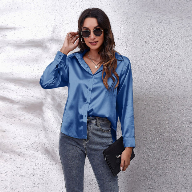 Satin Women's Satin Imitation Silk Long-Sleeved Shirt