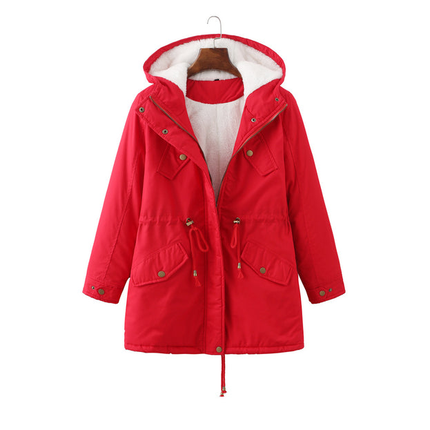 Women's Medium Length Coat with Velvet