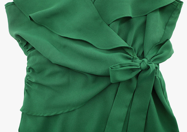 Flowering Lotus Leaf Large Swing V-Neck Dress