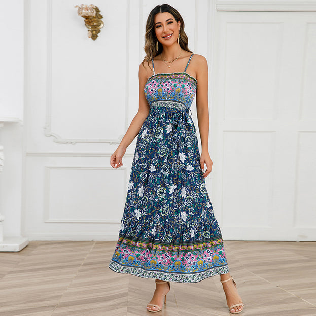 Lace Spliced Square Neck Sleeveless Strap Dress