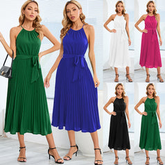 Summer's New Sexy Sleeveless Pleated Skirt with Thin Straps