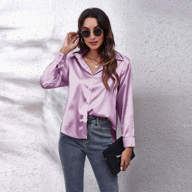 Satin Women's Satin Imitation Silk Long-Sleeved Shirt