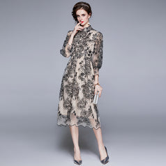 Summer Women's Seven-Point Sleeve Mid-Length Gauze Embroidered Dress