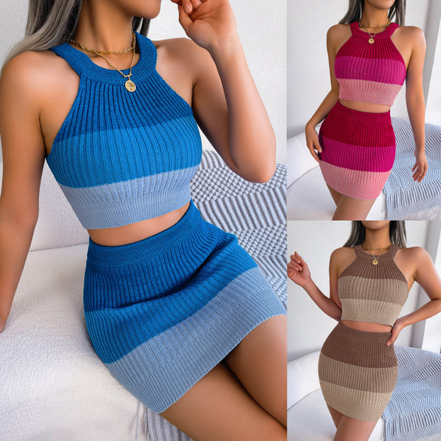 New Sleeveless Top + Skirt Sweater Suit