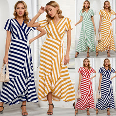 Fashion Slim Temperament Striped Large Swing Dress
