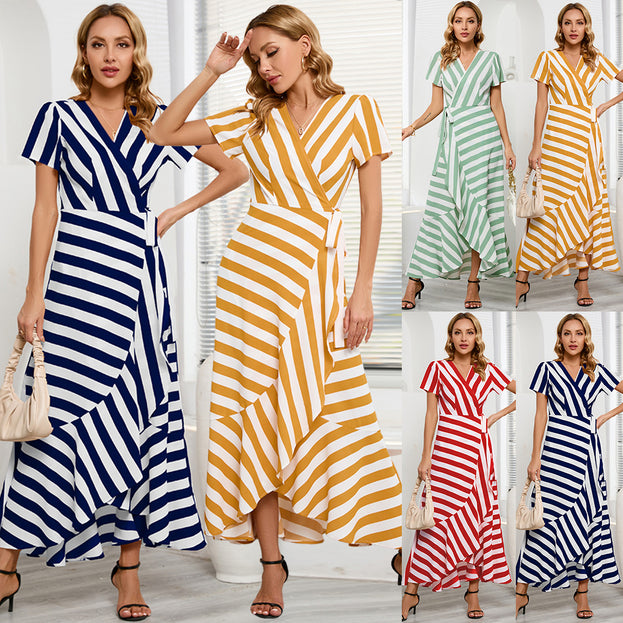 Fashion Slim Temperament Striped Large Swing Dress