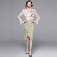Shirt + Green Fanny Pack Hip Skirt Two-Piece Suit