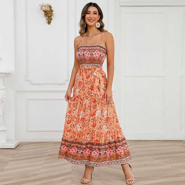 Lace Spliced Square Neck Sleeveless Strap Dress