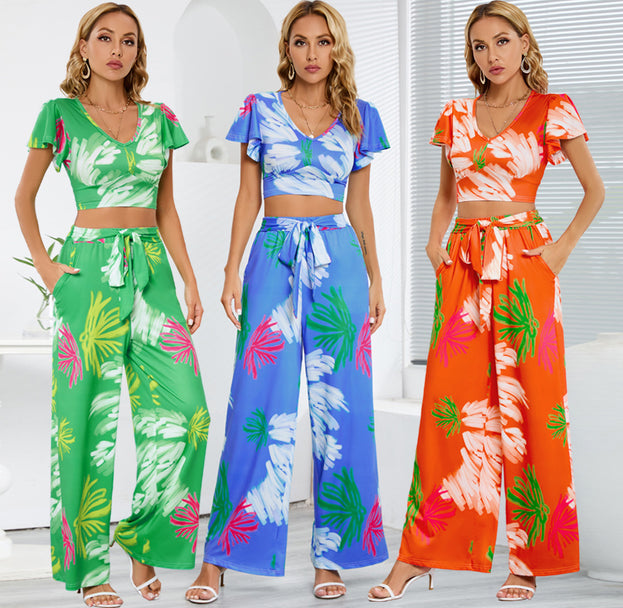 New Women's Wide Leg Trousers Suit to Show Thin Casual Temperament Culottes Two-Piece Suit