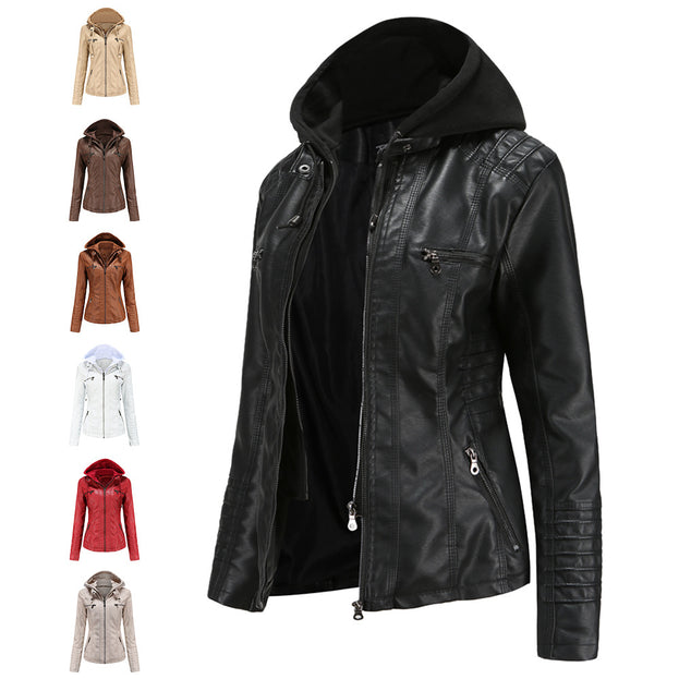 Leather Jacket Two-Piece Set Detachable Large Size Leather Coat Female Spring and Autumn Coat PU