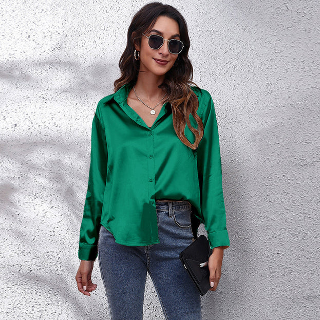 Satin Women's Satin Imitation Silk Long-Sleeved Shirt