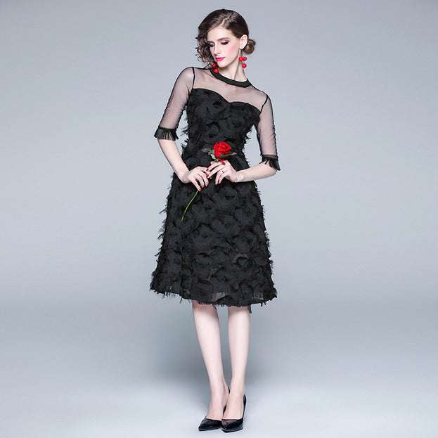 Fringed Feather Mesh Dress