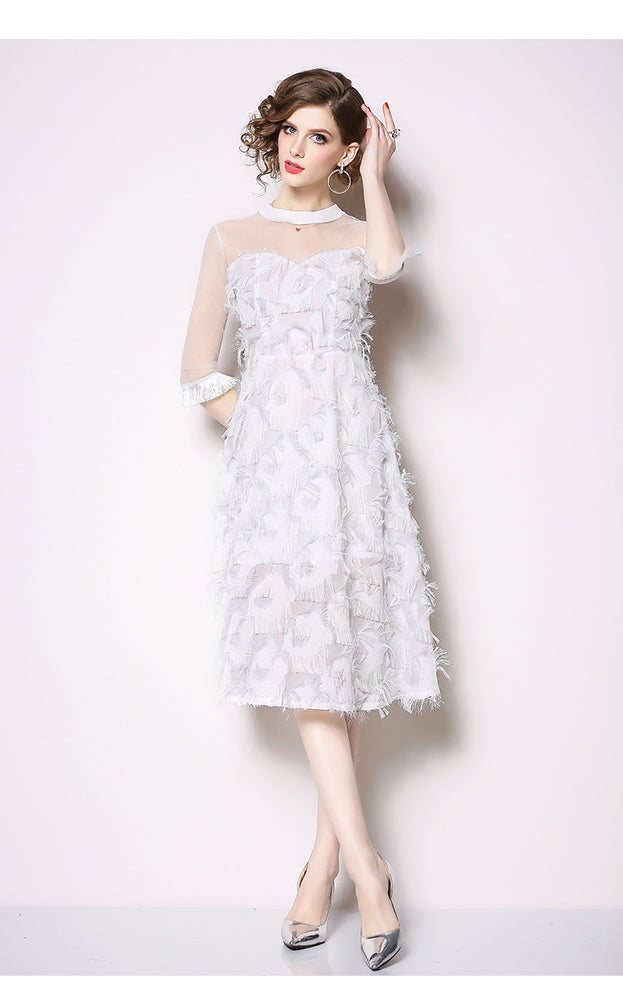 Fringed Feather Mesh Dress