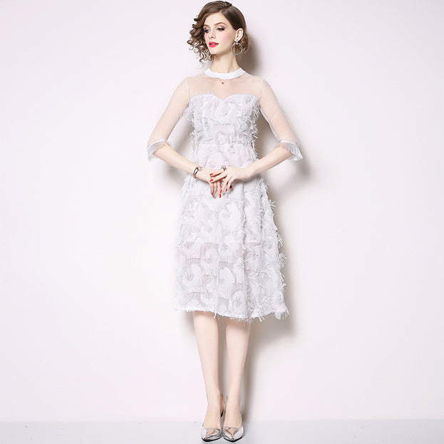 Fringed Feather Mesh Dress