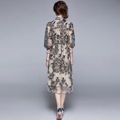 Summer Women's Seven-Point Sleeve Mid-Length Gauze Embroidered Dress