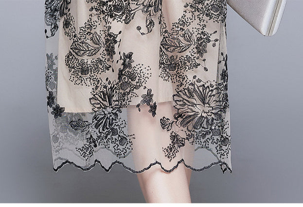 Summer Women's Seven-Point Sleeve Mid-Length Gauze Embroidered Dress