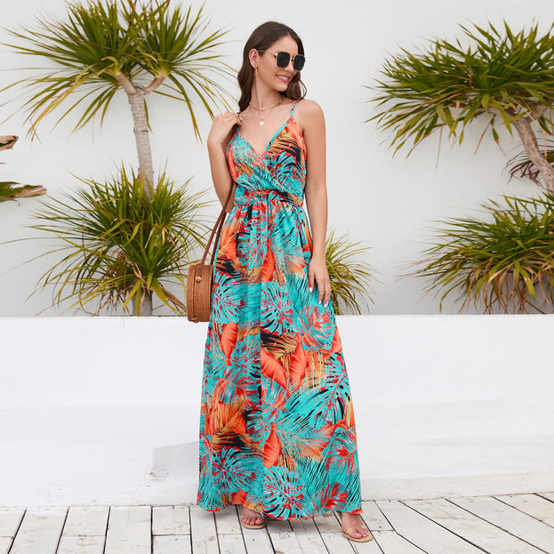 Boho Printed Sexy V-Neck Halter Dress