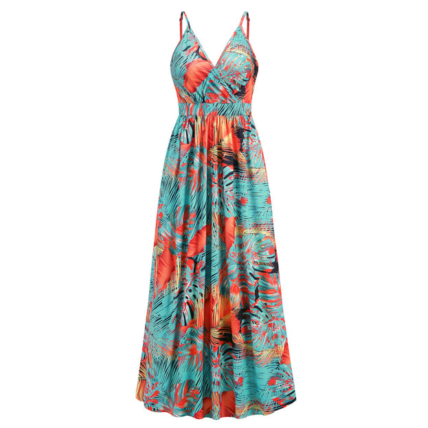 Boho Printed Sexy V-Neck Halter Dress