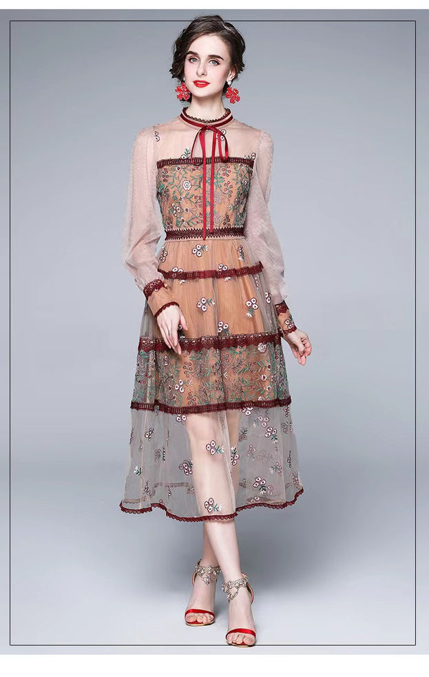 Gauze Embroidered Dress