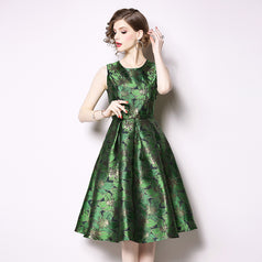 Vintage Sleeveless Solid Color Dress