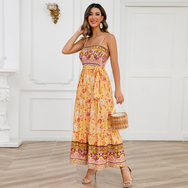 Lace Spliced Square Neck Sleeveless Strap Dress