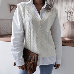 V-Neck Casual Loose Knitted Vest Sweater Vest