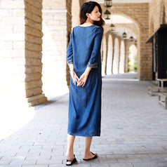 New Heavy Industry Embroidery Denim Long Skirt