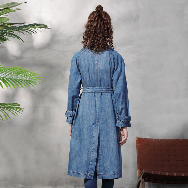 New Large Lapel Long Windbreaker Female Retro Loose Large Size Double-Breasted Denim Coat