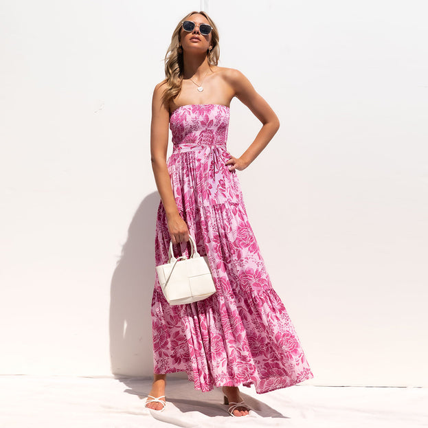 Wrapped chest sexy tie dress summer 2023 floral dress