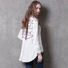 New Embroidered Vintage Lapel Irregular Plus Size Shirt