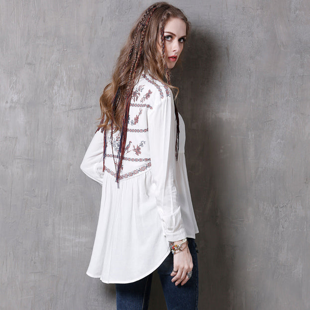 New Embroidered Vintage Lapel Irregular Plus Size Shirt