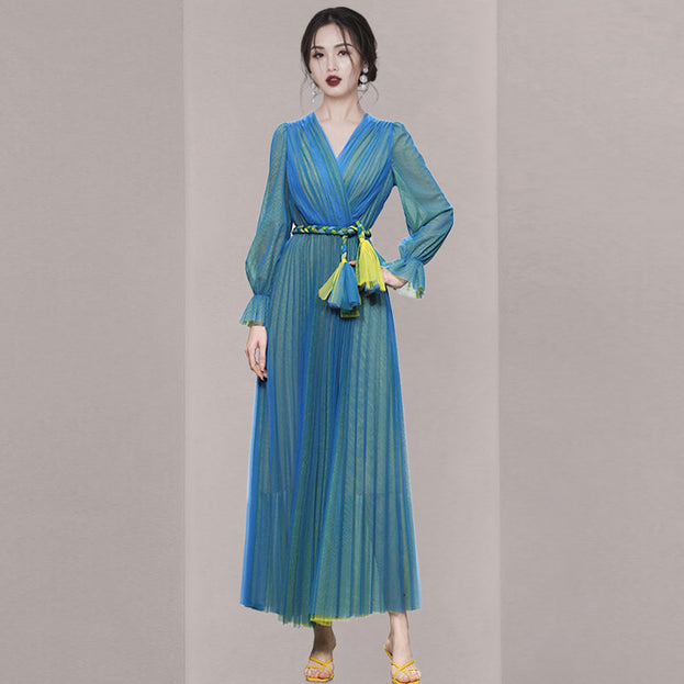 New Women's Temperament Lantern Sleeve Collection Waist Slimming Dress