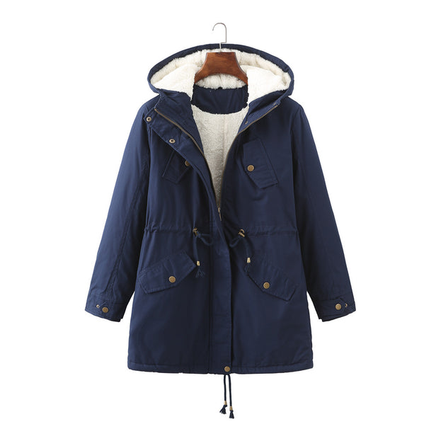 Women's Medium Length Coat with Velvet