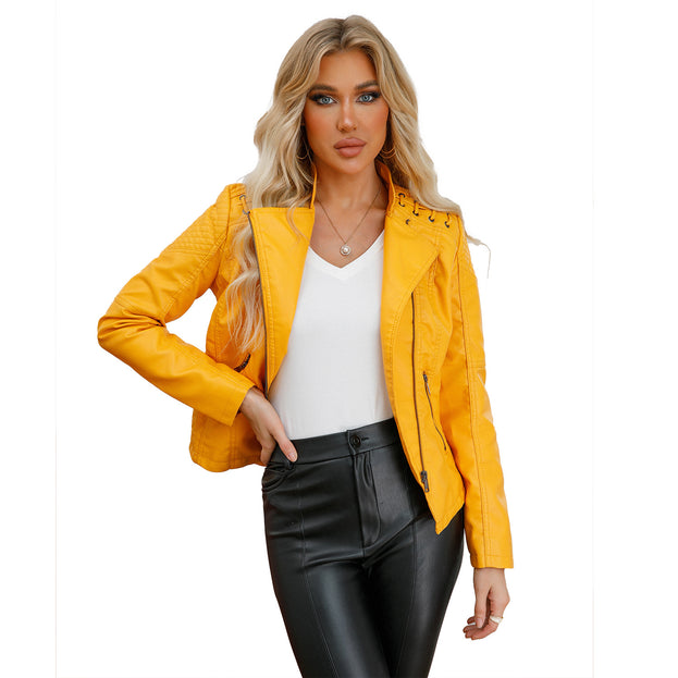 Leather Women's Short Jacket Slim Thin Leather Coat Women's Motorcycle Suit
