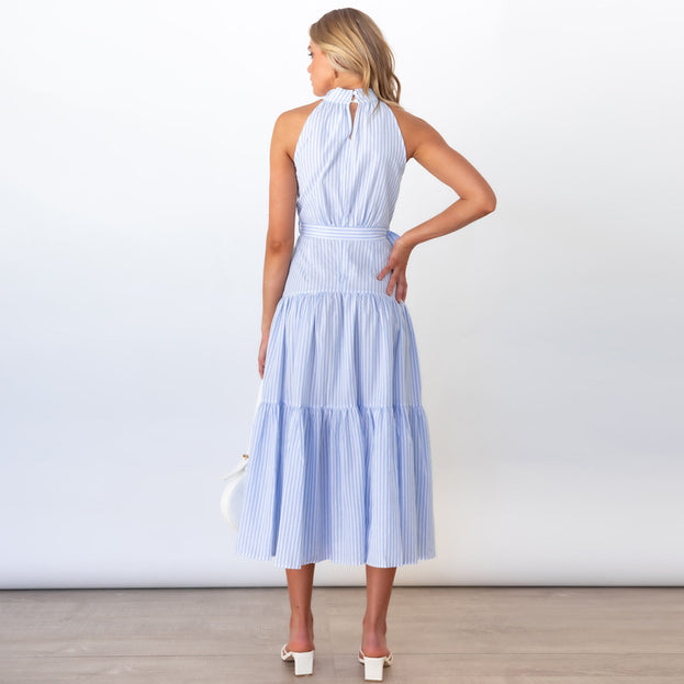 New Striped Halterneck Dress Slim Dress