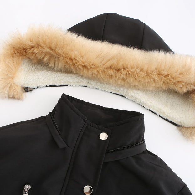 Thickened Lamb Wool Padded Coat Women Loose Women's Padded Suit Detachable Cap Plus Velvet Coat