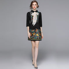 Heavy Positioning Embroidery Floral Bow Dress