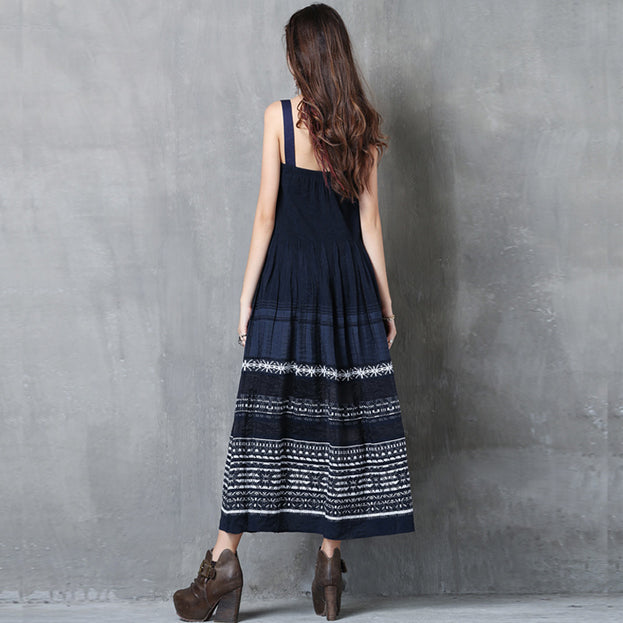 New Sling Skirt Vintage Embroidered Pleated Dress