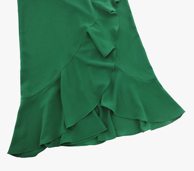 Flowering Lotus Leaf Large Swing V-Neck Dress