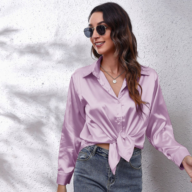 Satin Women's Satin Imitation Silk Long-Sleeved Shirt