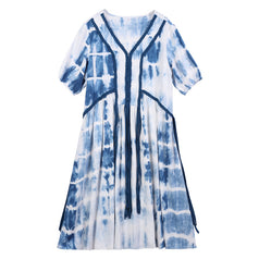 Loose Large Size Women's 2023 Summer New Braided Rope Tie-Dye MIDI Dress Elegant Cotton Hemp Dress
