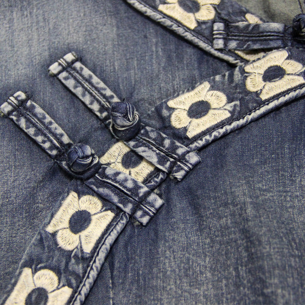 New Vintage Crewneck Denim Skirt Cheongsam Style Dress