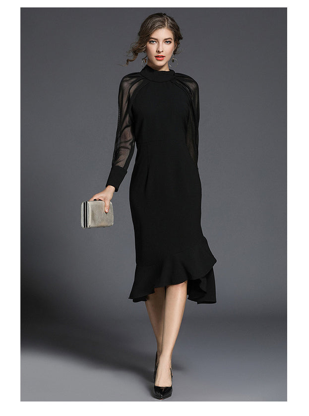 New Fashion Temperament Long-Sleeved Fishtail Slim Dress