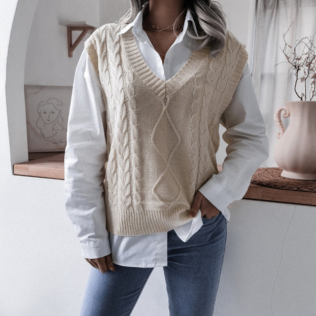 V-Neck Casual Loose Knitted Vest Sweater Vest