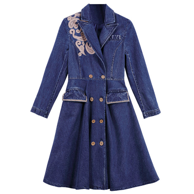 Vintage Embroidered Suit Collar Mid-Length Trench Coat