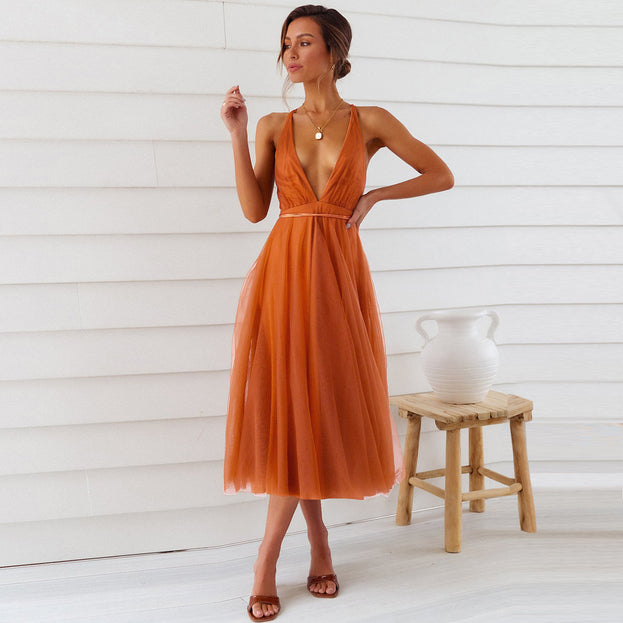 New Sling Dress Sexy Mesh Gauze Flowing Dress