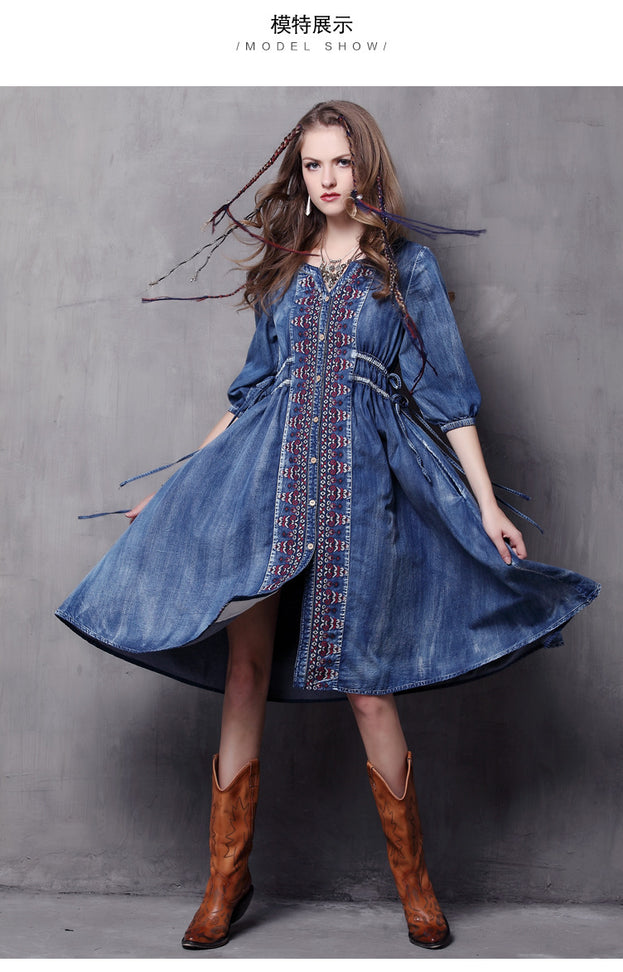 New Vintage Denim Embroidered Dress for 2023