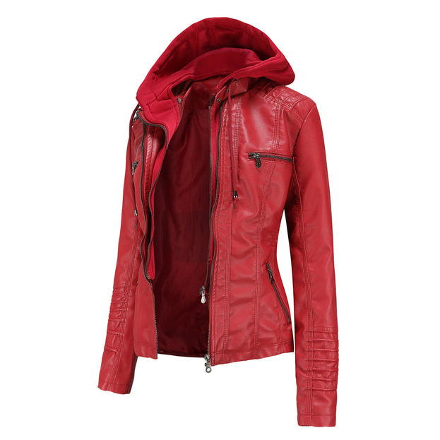 Leather Jacket Two-Piece Set Detachable Large Size Leather Coat Female Spring and Autumn Coat PU