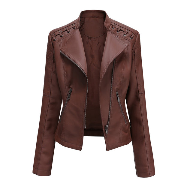 Leather Women's Short Jacket Slim Thin Leather Coat Women's Motorcycle Suit
